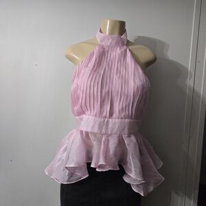 AKIRA Pleated Pink Halter Blouse